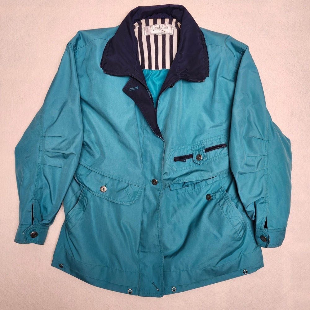 Vintage 80s Teal Utility Windbreaker Jacket Small Retro Cabincore Gorpcore